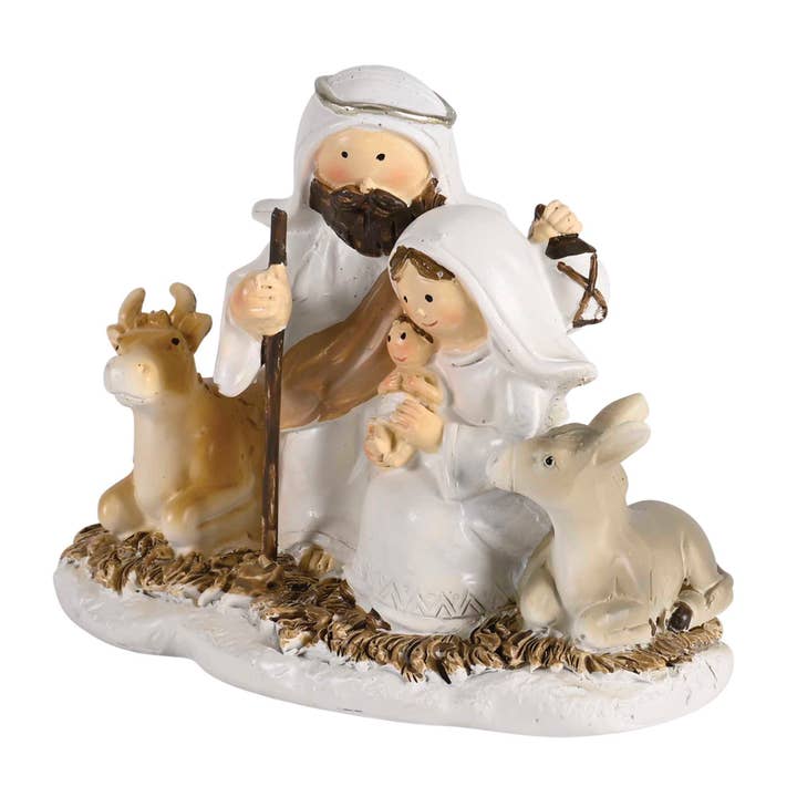 Dicksons - Wholesale Nativity Scene Decor - Nativity Holy Family Animals On Hay 3.5H1