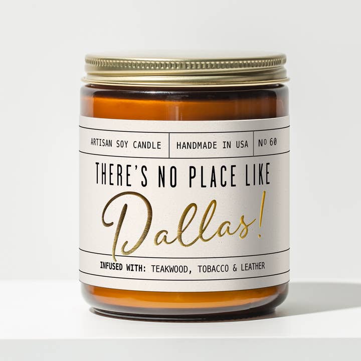 Vela de cera de soja «No hay lugar como Dallas» Dallas Decor para venta al por mayor de Soy and Sass