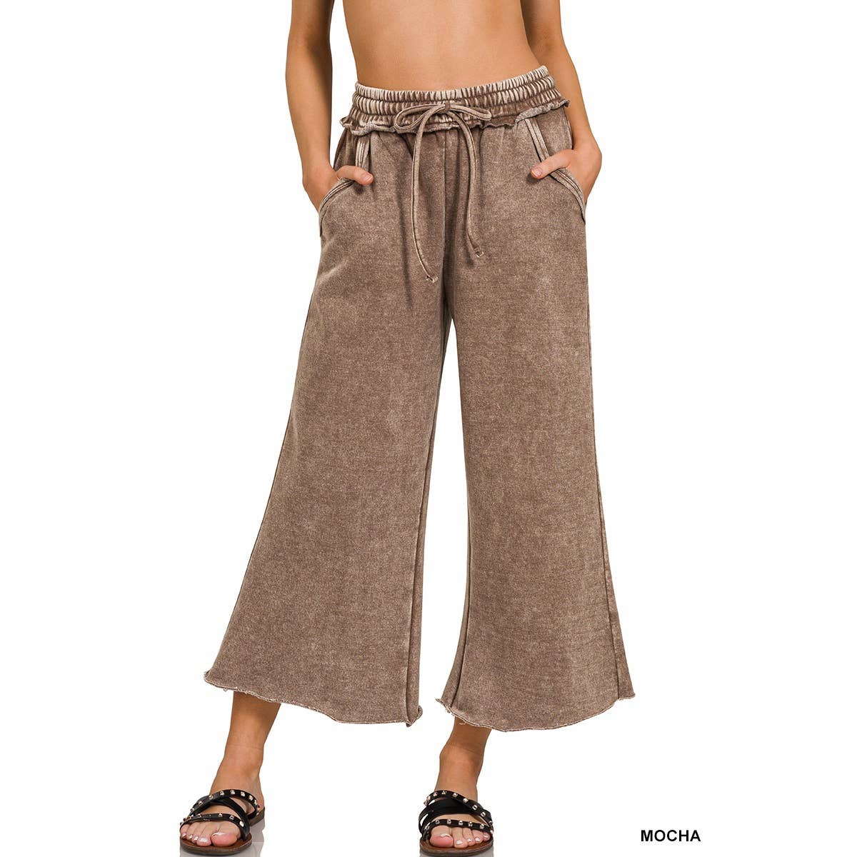 Apolline - Wholesale Pants - Women's - ACID WASH FLEECE PALAZZO SWEATPANTS WITH POCKETS1