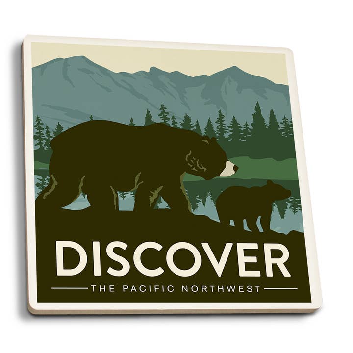 CERAMIC COASTER Discover Pacific Northwest Grizzly Bear for wholesale by Lantern Press