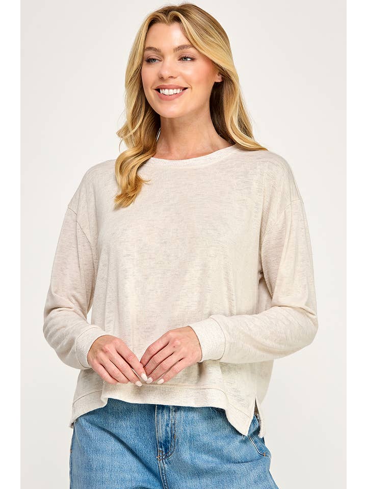 Wasabi + Mint - Wholesale Knit Top - Women's - HACCI SLUB CREW NECK L/S BOXY TOP W/ RIB CONTRAST4