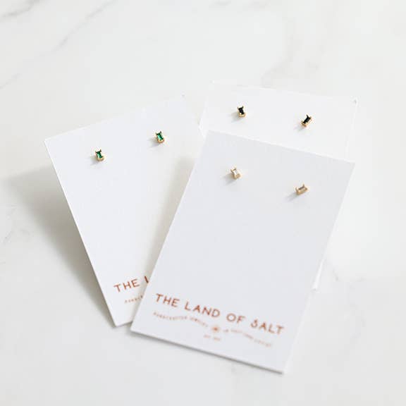 The Land of Salt - Wholesale Stud/Post Earrings - Dara Black CZ Baguette Stud Earrings in Gold3