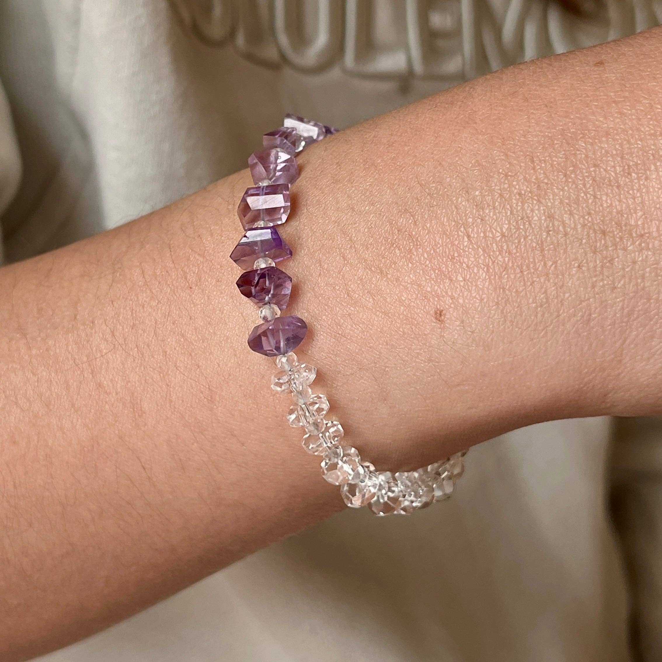 LoveGem Studio LLC - Wholesale Beaded Bracelet - Violet Harmony Bracelet – Premium Grade Facet-Cut Amethyst & Ice-Clear Quartz with Argentium Silver Toggle7