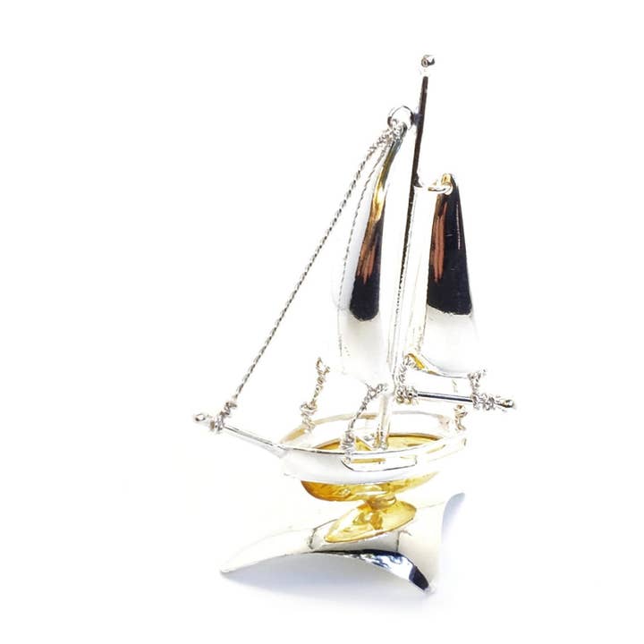 Citrine Amber Sterling Silver Boat Statuette for wholesale by Amberman