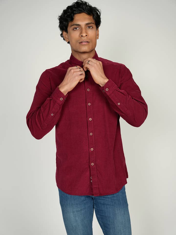 LEO Red Corduroy King Cotton Shirt for wholesale by Luchiano Visconti