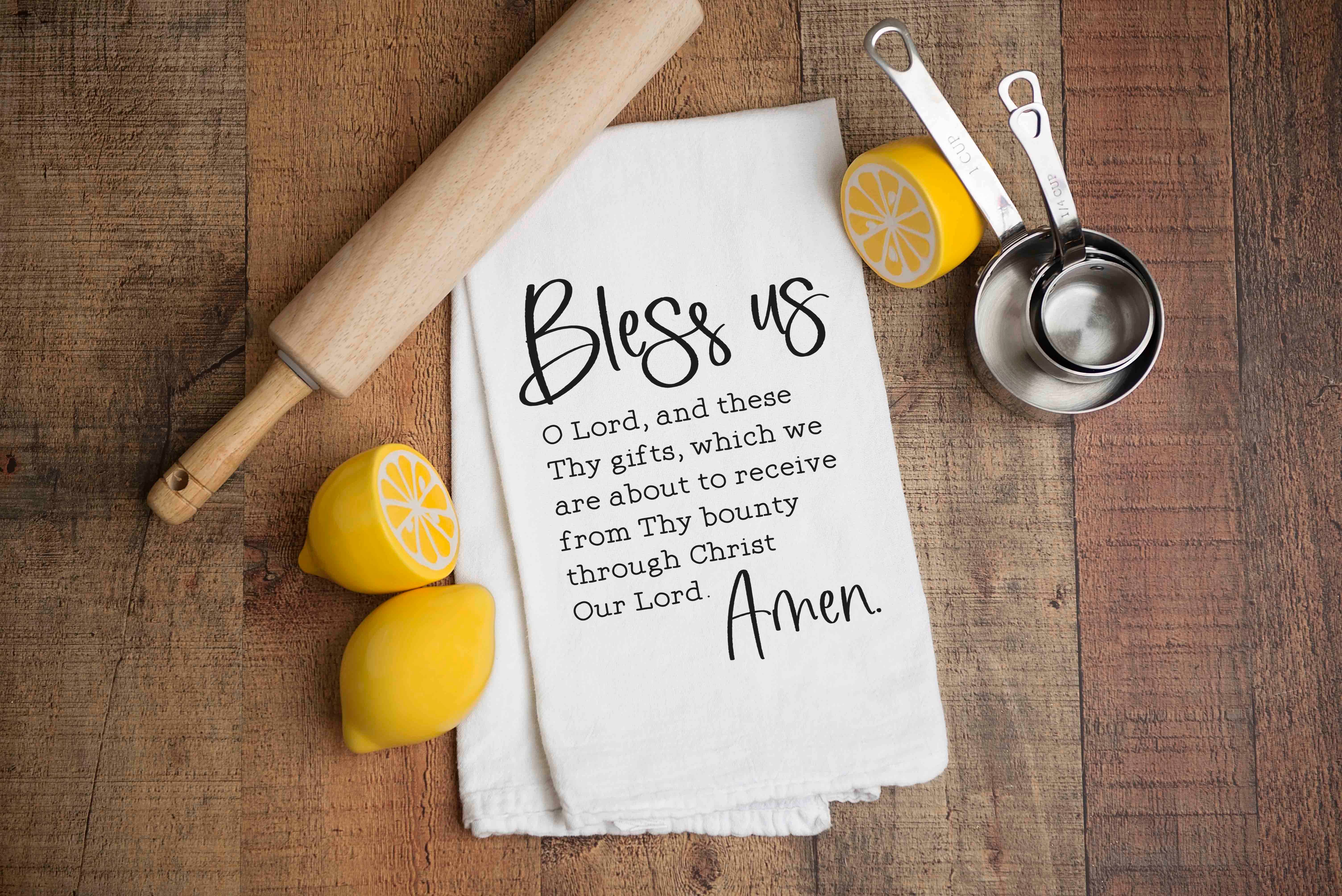 Firefly Wishes - Wholesale Tea Towel - Bless Us O Lord Catholic Grace Before Meals Kitchen Towel1