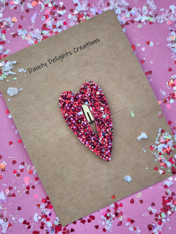 Heart Snap Clip-Queen of Hearts Glitter Wholesale for wholesale by Dainty Delights Creations