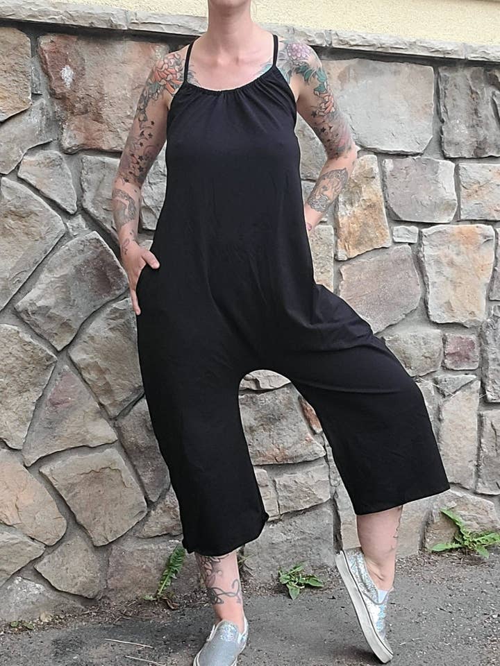 Wide Leg Capri Romper - Black for wholesale by PEZZO Apparel