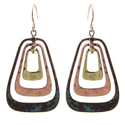 FR5127 Patina Layered 3-Rings Trapezoid Earrings for wholesale by 0011 PREMIERE