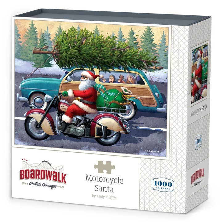Motorcycle Santa - 1000 Piece for wholesale by Boardwalk Puzzle Company