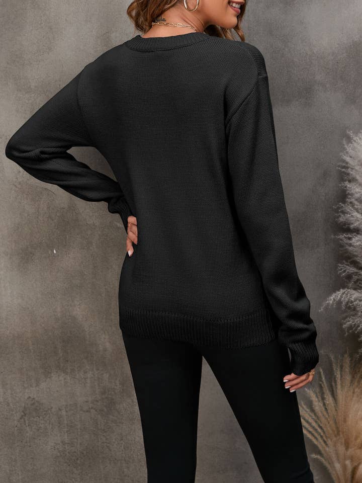 GRAY LOOSE PATCHWORK LOVE LETTER JACQUARD SWEATER for wholesale on Faire7