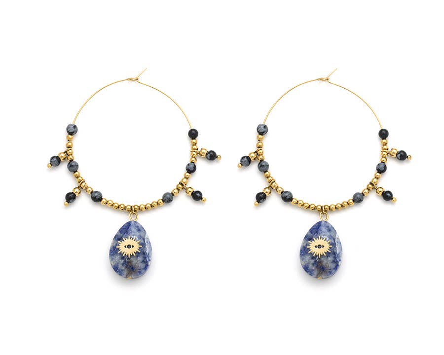 Bijoux 7bis - Wholesale Dangle Earrings - Steel Creole Pearl Natural Stone Earrings0