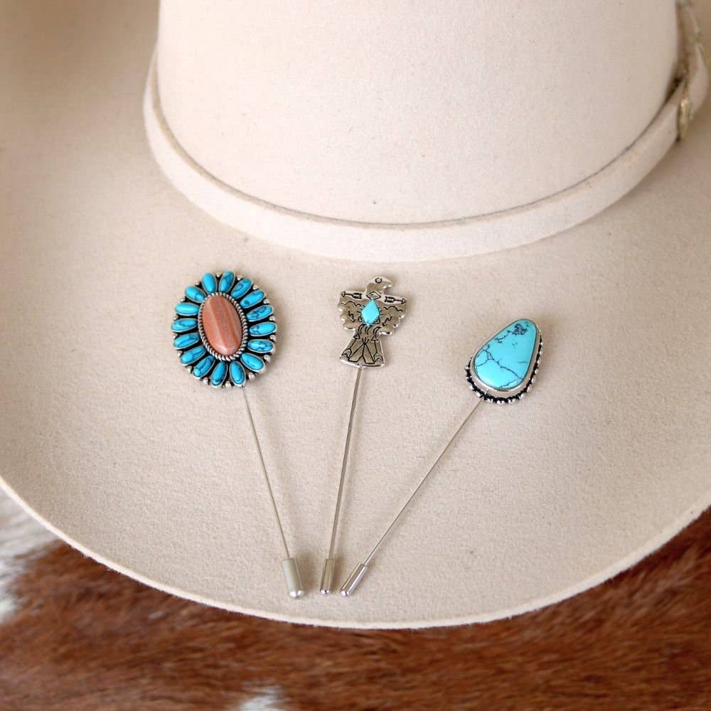 Willow Lane Hat Co. - Wholesale Hat accessory – Women's - Beaded Edge Turquoise Hat Pin - Sierra2