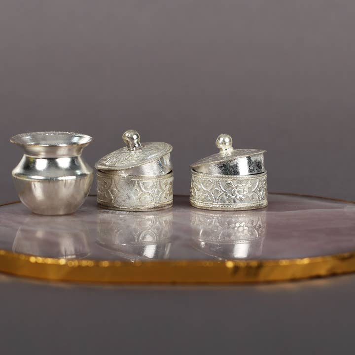 Exotic India Art – wholesale Jewellery dish – Rose Quartz Plate with Kumkum Box and Gangajali1