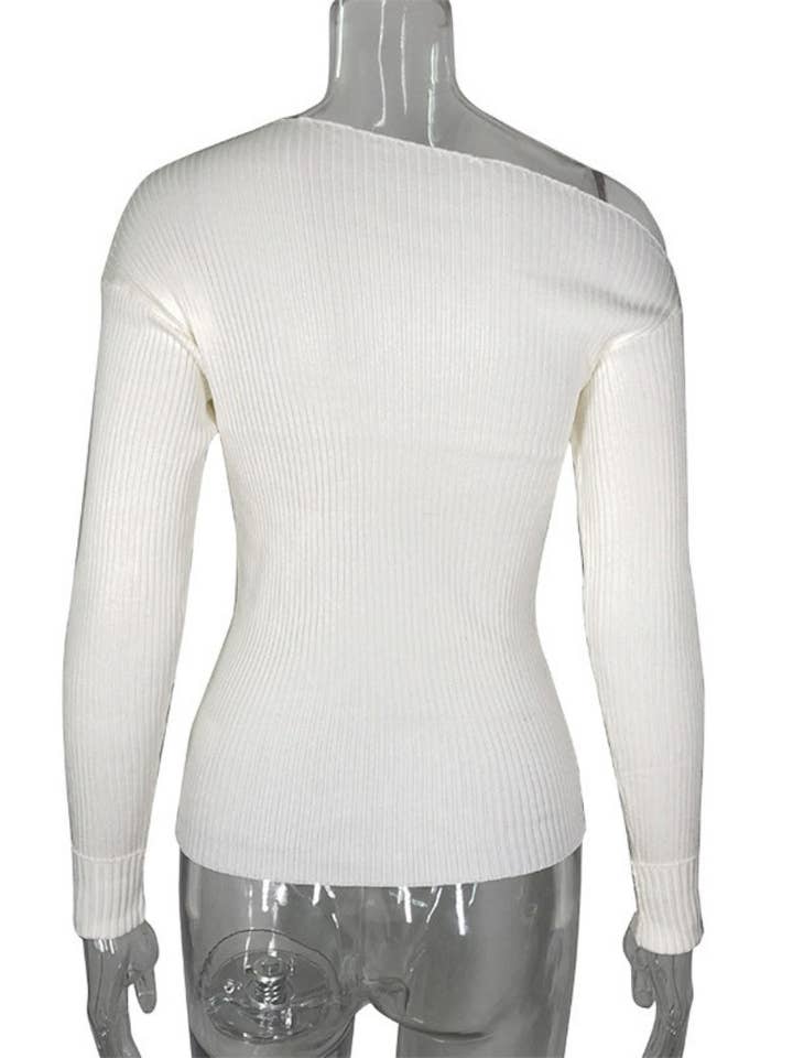 WHITE Off Shoulder Ribbed Long Sleeve Top for wholesale on Faire2