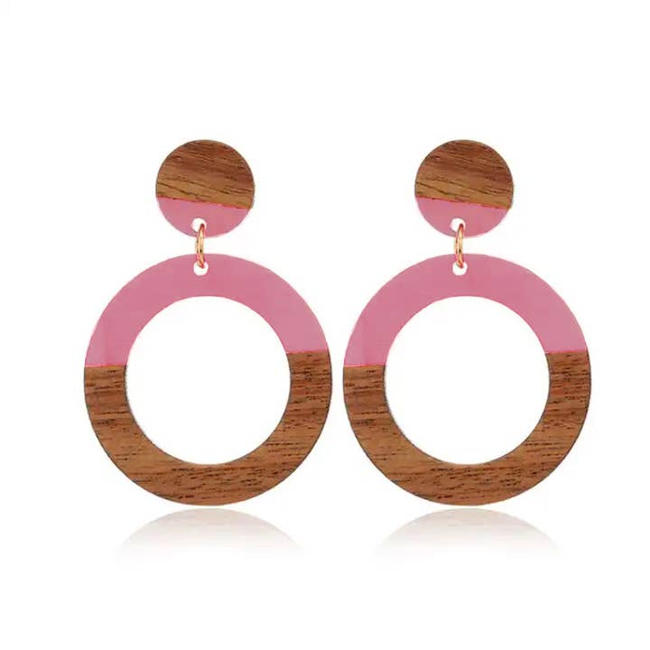 Runde Ohrringe aus Holz — Rosa für den Großhandel von JCorner