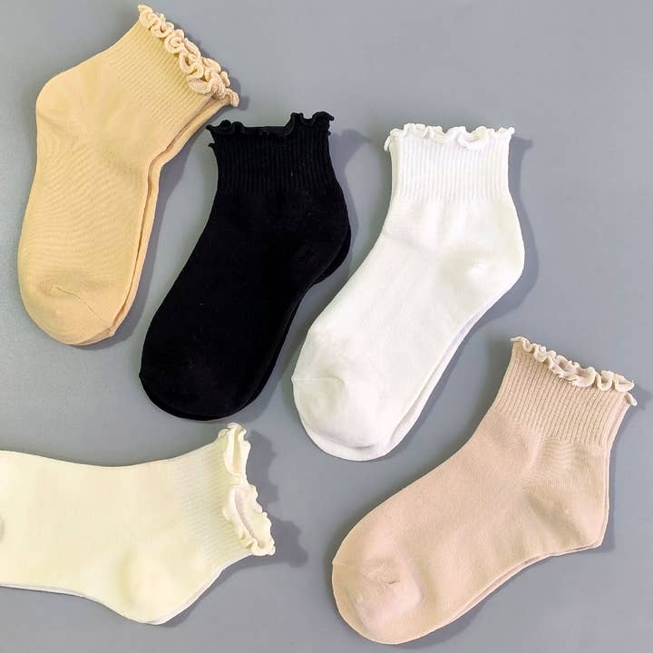ACCITY - Wholesale Socks - Women's - Womens Solid Color Ruffle Ankle Socks_CWMS0127