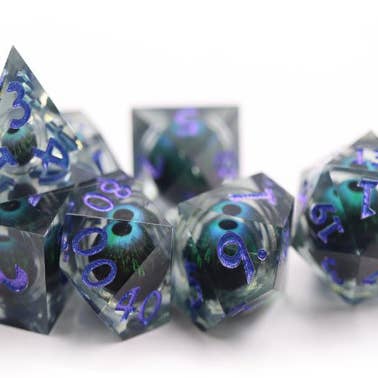 Sharp Edge Moving Eye RPG Dice Set - Blue Cyclops for wholesale by Foam Brain Games