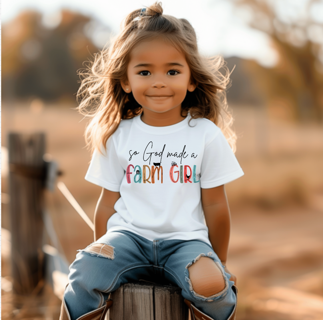 AvaryMaeInspirations - Wholesale Screen Printed T-Shirt - Kids - So God Made A Farm Girl, Little Farmer Girls Western Tee2