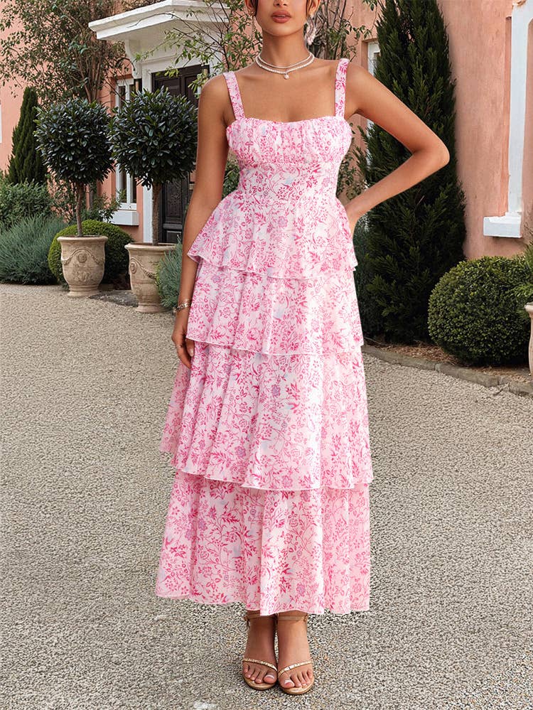 Rosa Clothing - Wholesale Dress - Women's - Fairy Floral Contrasting Cake Tiered Slip Dress1