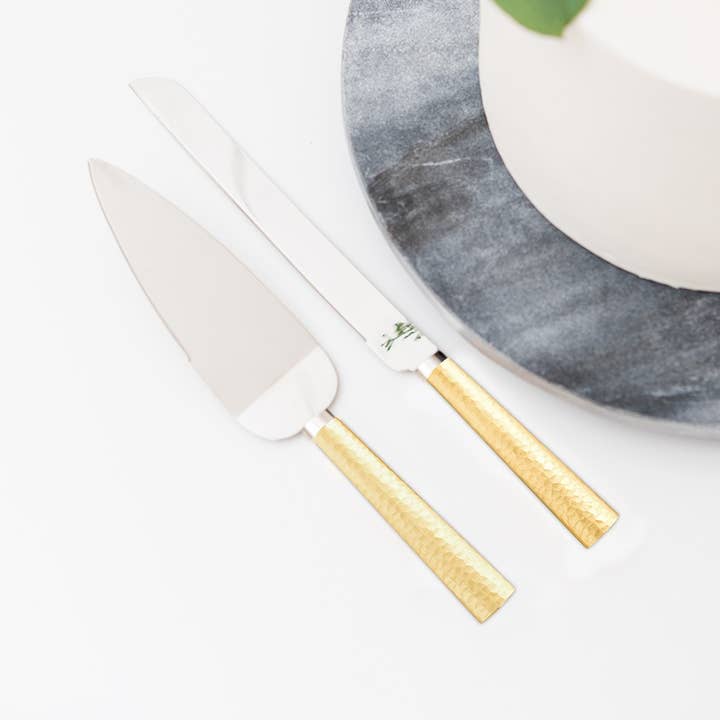 Weddingstar Inc. – wholesale Serving utensil – Cake Serving Set - Hammered Gold & Silver1