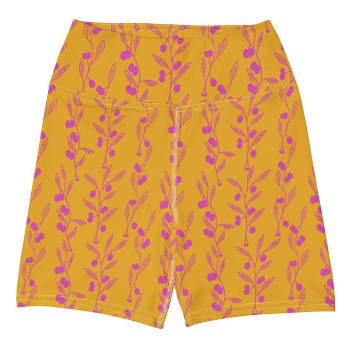 Wattle Tree Flower in Yellow Yoga Shorts for wholesale by Palet Theory