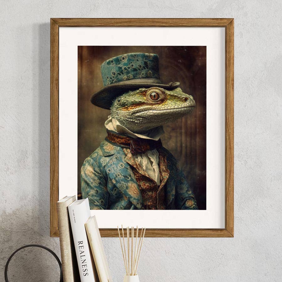 Salty Alyce - Wholesale Art Print - Gothic Victorian Lizard In Top Hat   Wall Art AXS225