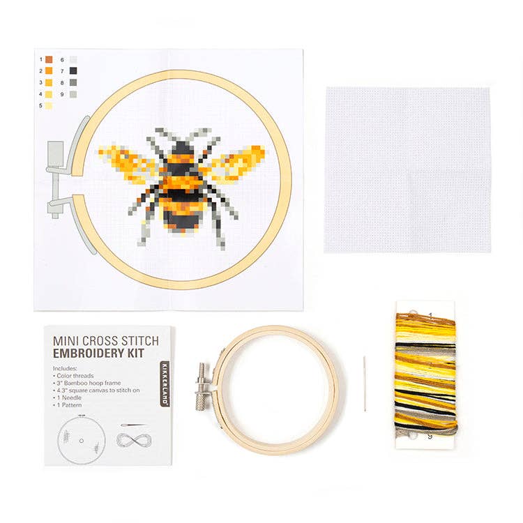 Kikkerland Design Inc - Wholesale Embroidery/Cross Stitch Supplies - Bee Mini Cross Stitch Embroidery Kit1