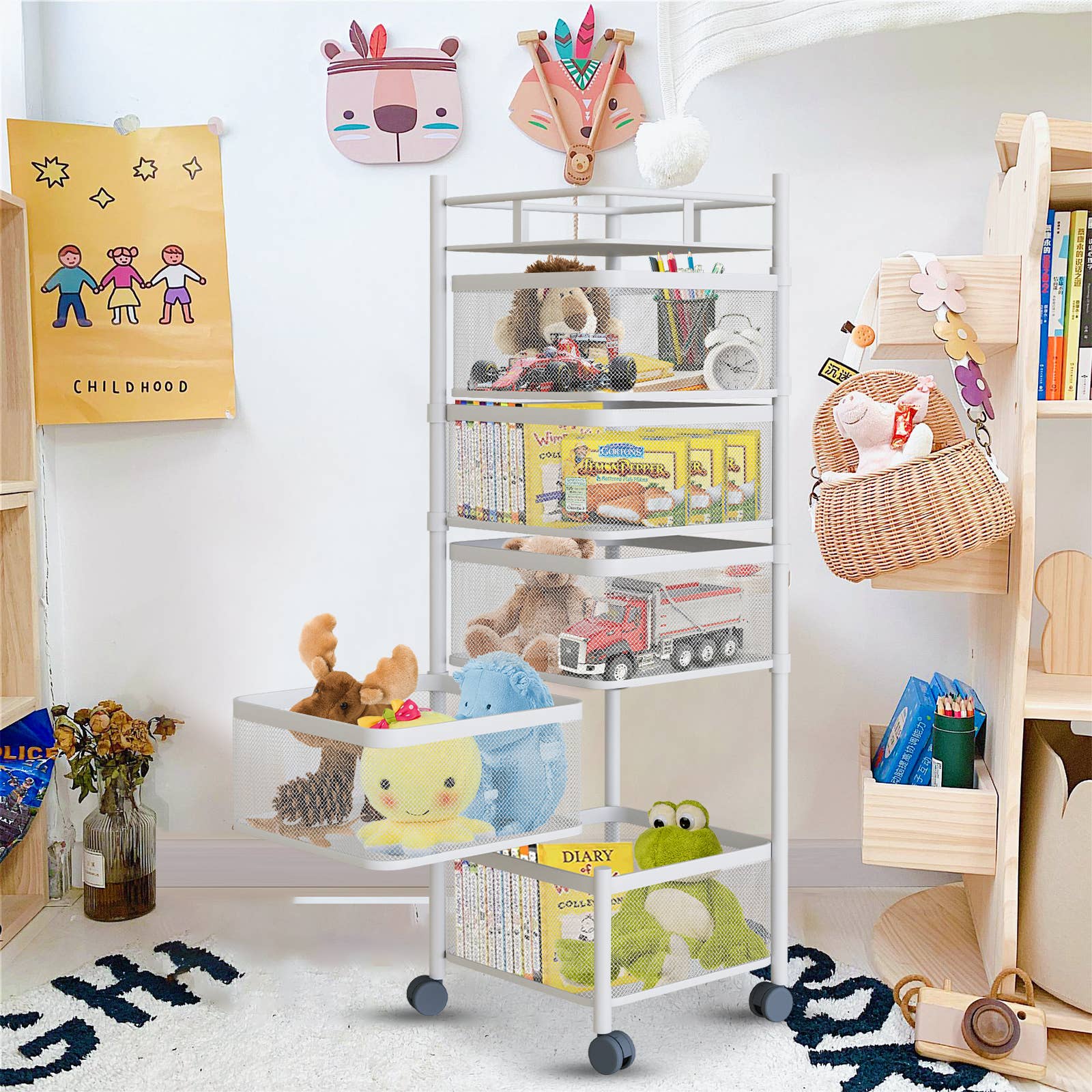 Three Star IM/EX Inc. - Vente Rangements/organisateurs de cuisine - CHARIOT DE CUISINE BLANC À CINQ NIVEAUX 37X11X113