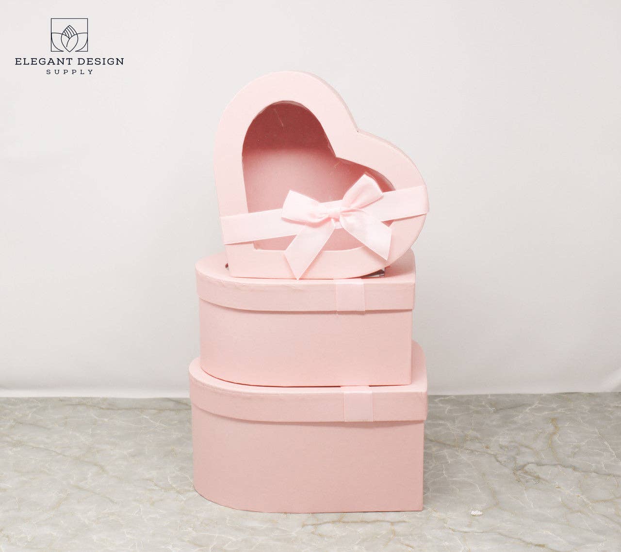 Elegant Design Supply - Wholesale Gift Box - Heart Shape box with Ribbon and Clear Lid2