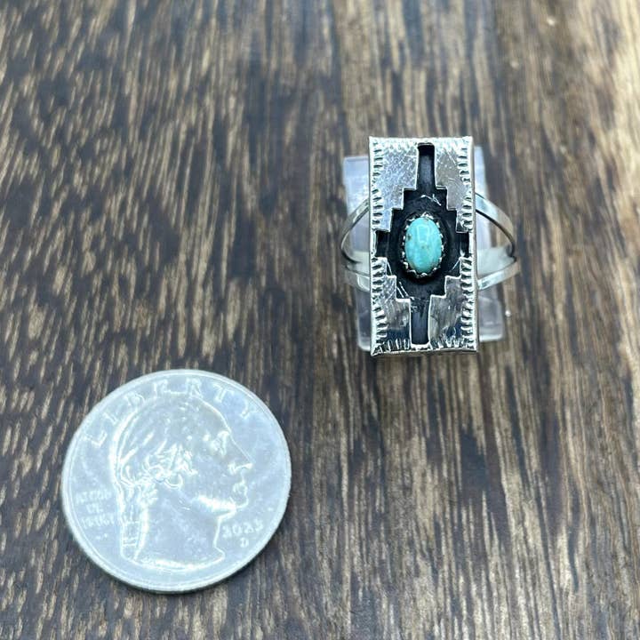 Native City Jewelry - Wholesale Cocktail/statement ring - Native American Navajo Handmade Silver Band shadowbox Turquoise Ring Felix Perry4