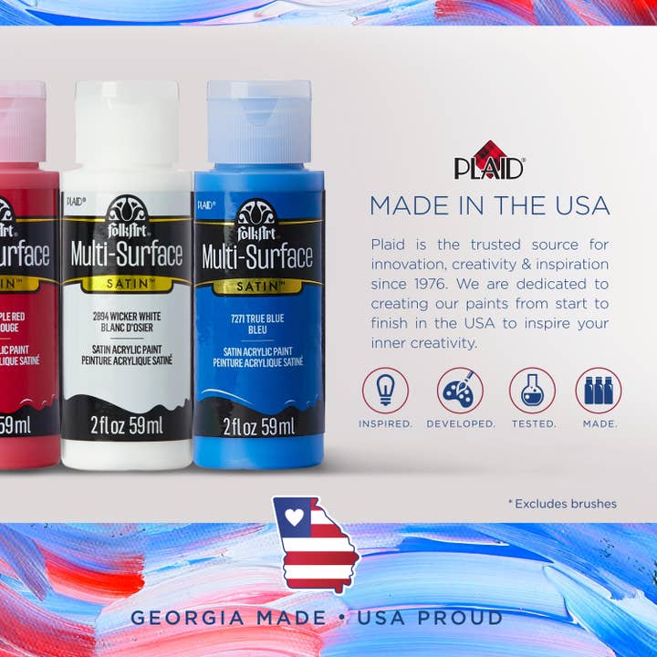 Plaid Crafts - Wholesale Acrylic Paint - FolkArt MultiSurface Acrylic Paint Set Basics 10 Colors