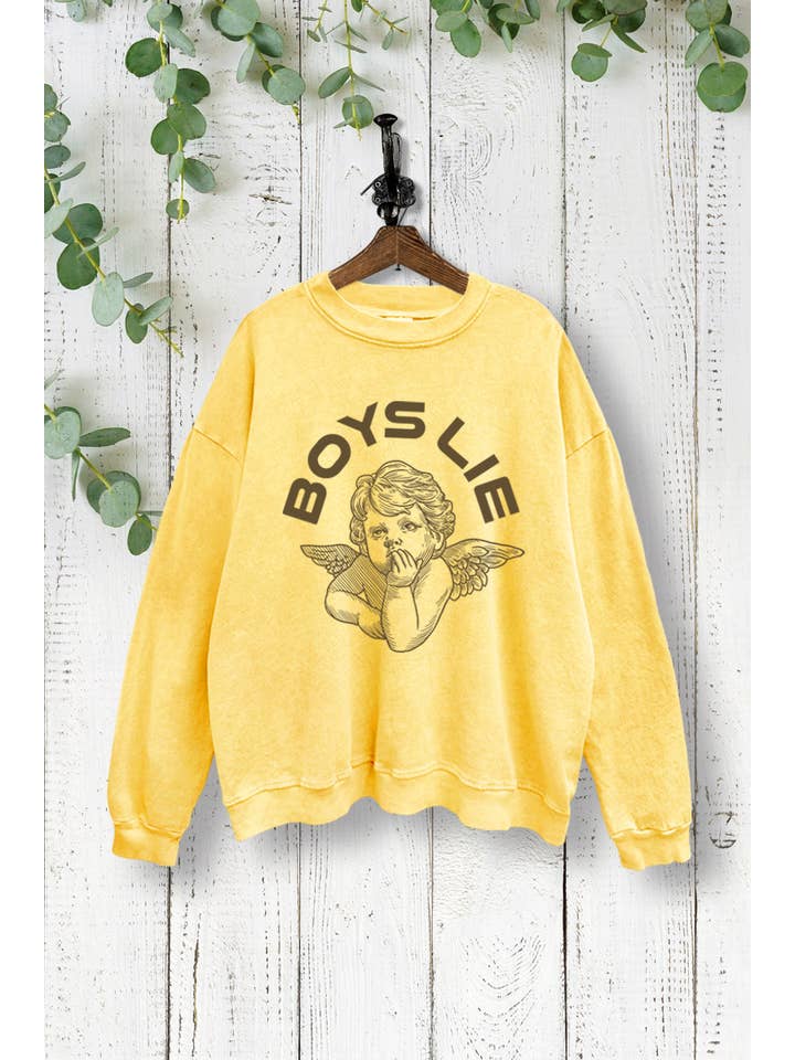 VINTAGE POINT USA - Wholesale Graphic Sweatshirt - Women's - BOYS LIE BABY ANGEL GRAPHIC PRINT MINERAL WASHED SWEATSHIRT6