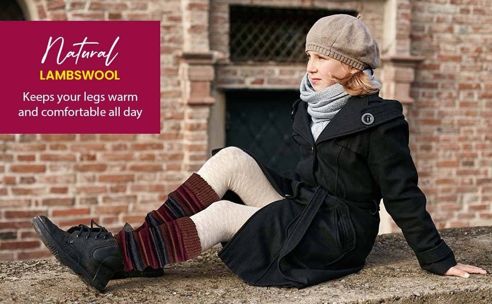 Sierra Socks - Wholesale Legwarmers - Women's - Girl's Stripe Lambswool Knee Hi Leg Warmers W42428
