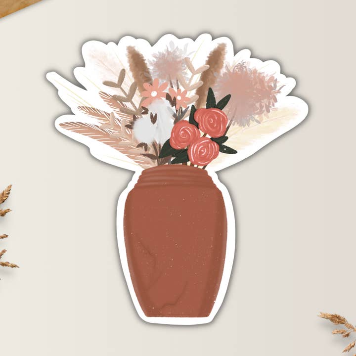 NEUTRAL TERRACOTTA FLORAL WEATHERPROOF VINYL & PAPER STICKER for wholesale by Drifting Souls Paper Co.