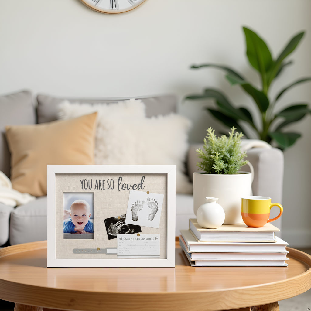Kate & Milo - Vente Cadre photo - Enfant et bébé - Cadre boîte à ombre & souvenir avec tampon encreur "Tu es tellement aimé bébé"1