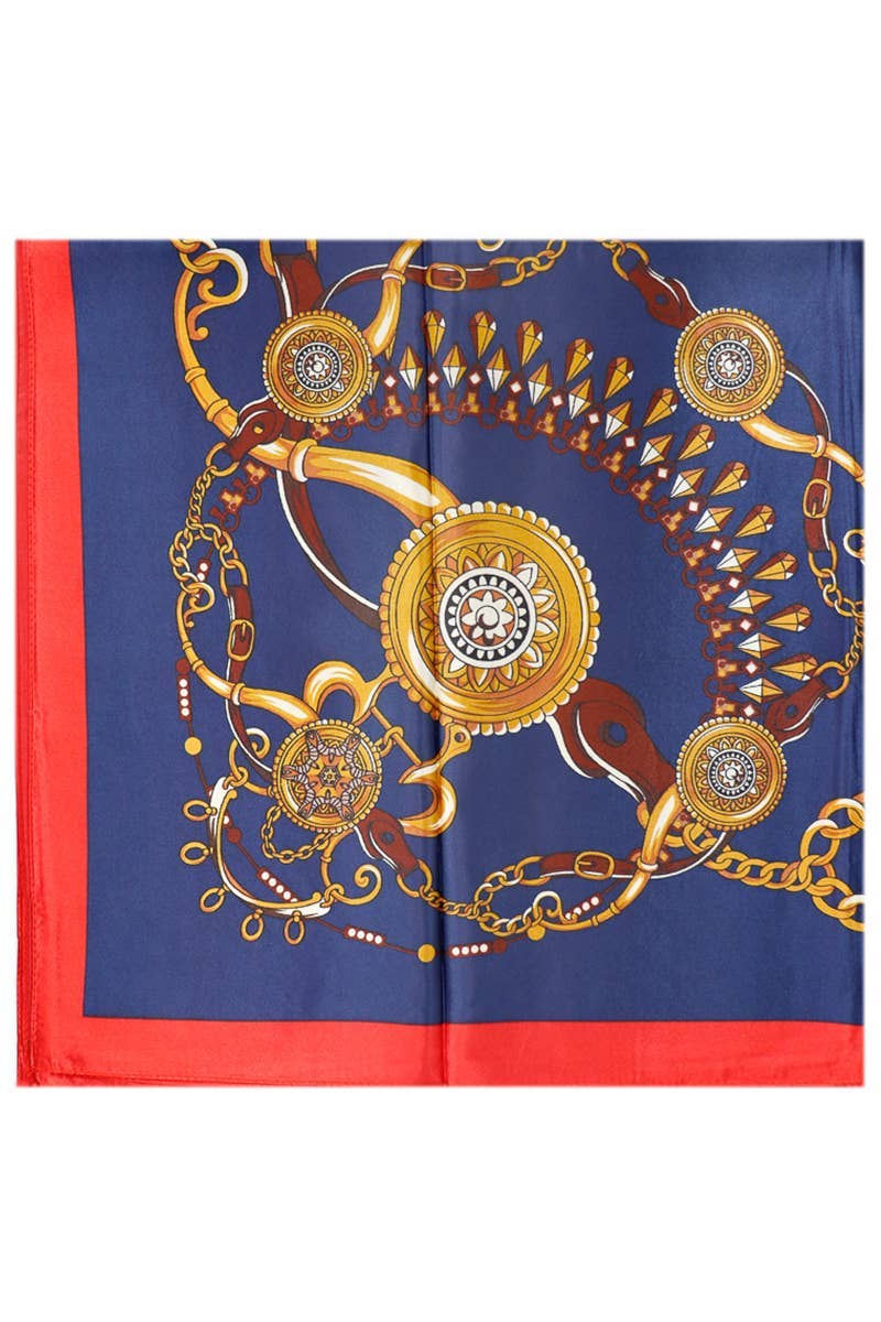 ASSORTED Two Tone Royal Emblem Print Faux Silk Square Scarf for wholesale on Faire5