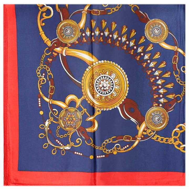 ASSORTED Two Tone Royal Emblem Print Faux Silk Square Scarf for wholesale on Faire5