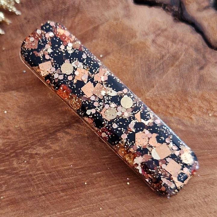 Mini haarspeldje van hars Black and Gold bar voor wholesale door Les Noeuds de Maman