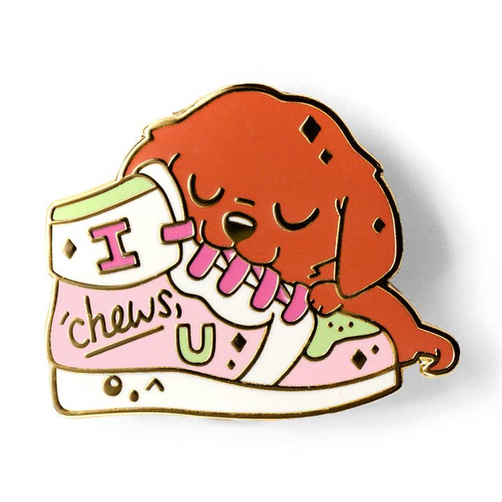 Broche esmaltado de zapato Golden Retriever «I Chews U», día del padre para venta al por mayor de Flair Fighter