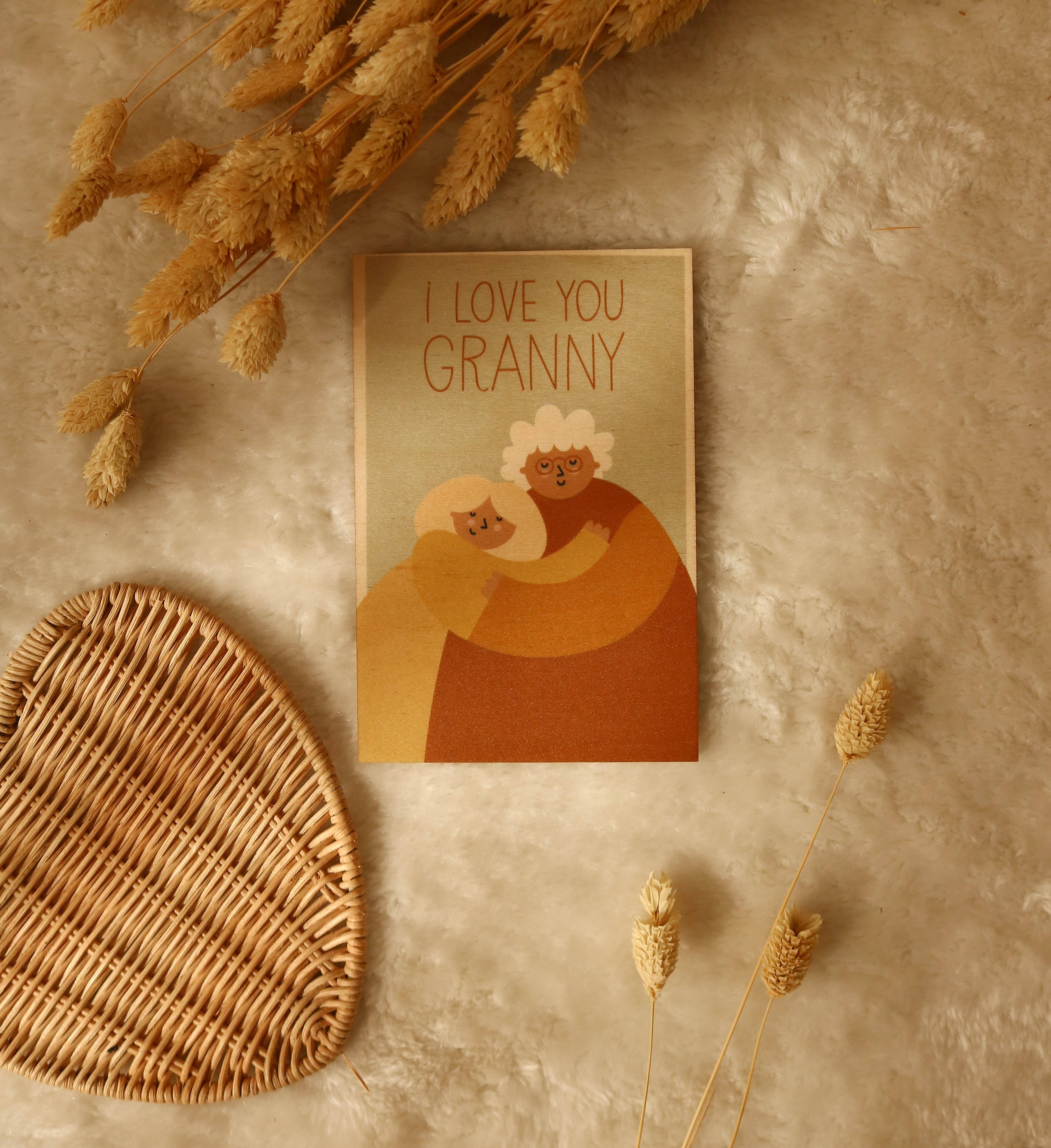 milin - Wholesale Love Card - Wooden card for Grandmother / Love you Granny0