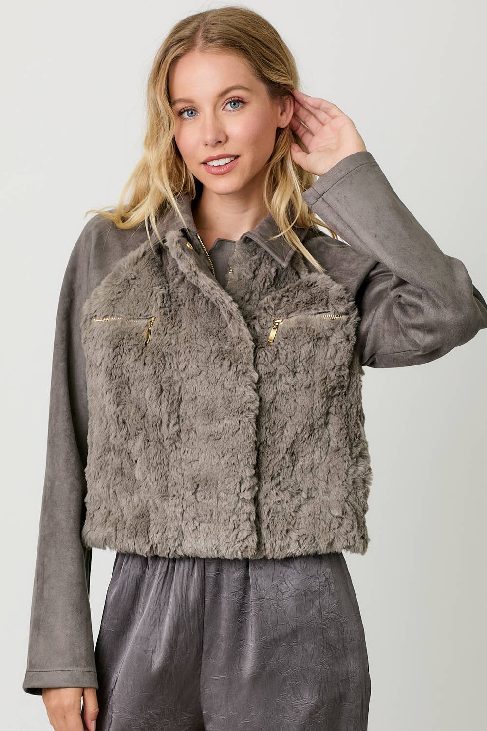 Mystree – wholesale Jacket – Women's – 60873 Fur Mixed Suede Jacket7
