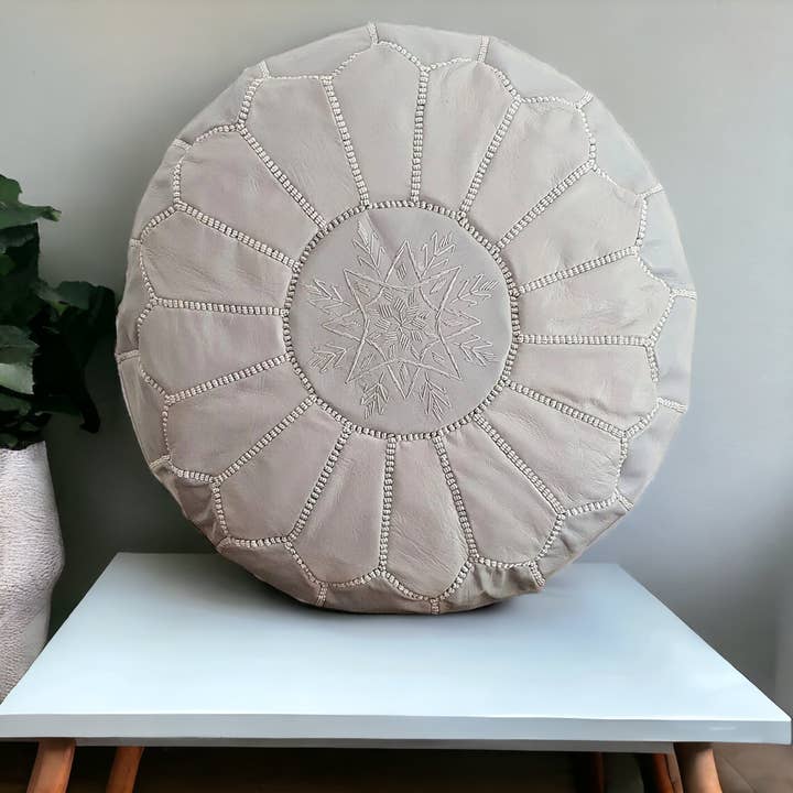 Handcrafted Grey Moroccan Leather Pouffe Unfilled for wholesale by HandmadeBestSeller
