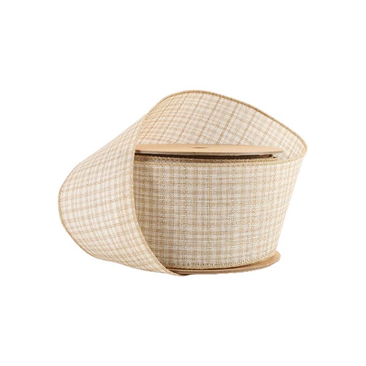 LA Ribbons Wholesale - Vendita all'ingrosso Nastri - Confezione regalo - Nastro metallico da 2 1/2" | Plaid marrone chiaro | Rotolo da 10 metri