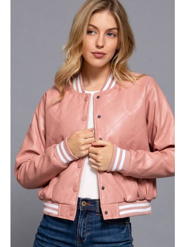 Vanilla Monkey - Wholesale Bomber Jacket - Women's - Long Sleeve Quilted Pu Bomber Jacket2