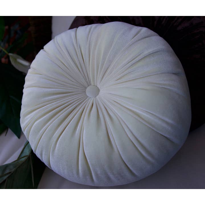 Phionah by Phionah Llc - Wholesale Throw/Decorative Pillow - Round Velvet Cushion Cream 12"