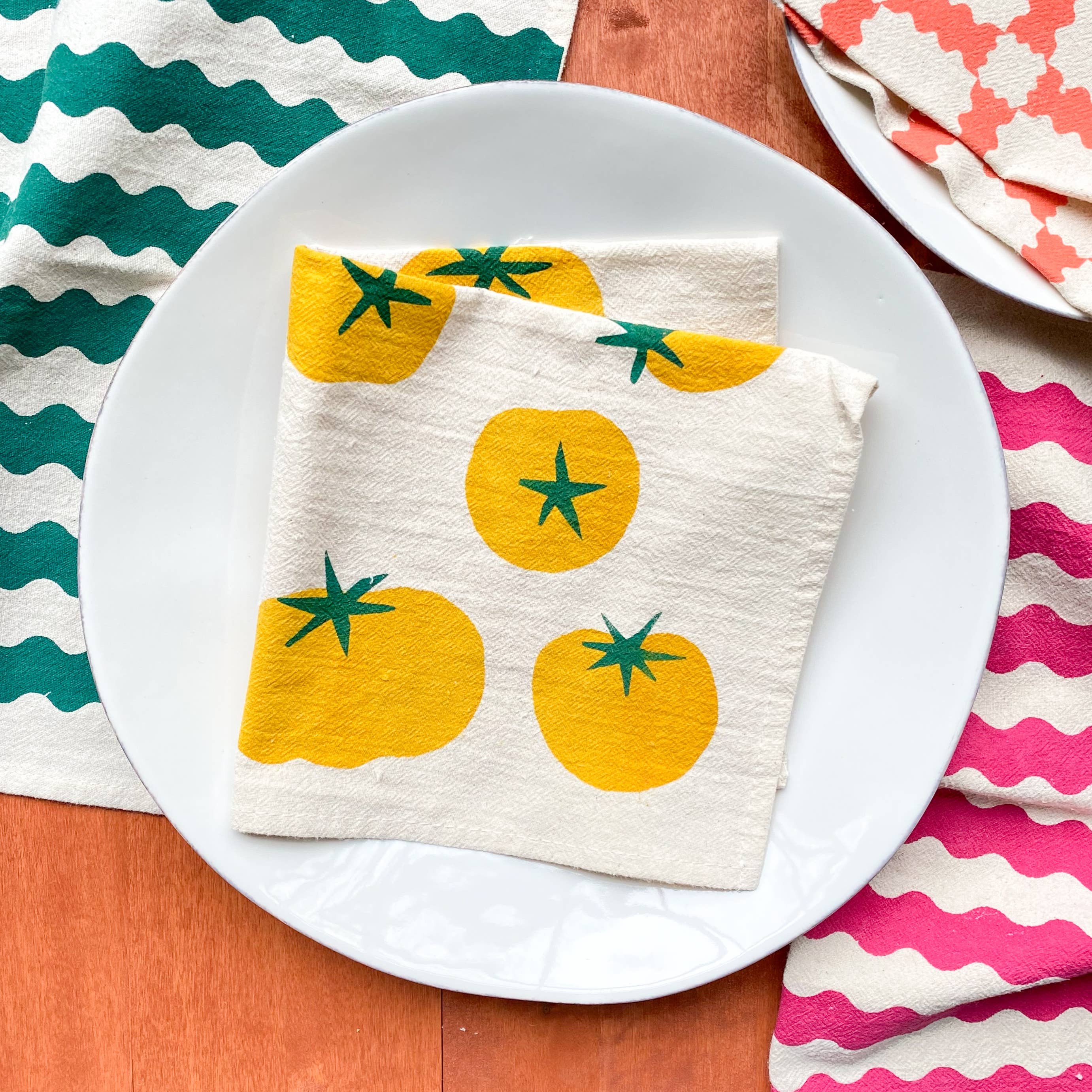 Bright Beige – wholesale Dinner & cloth napkin – Tomatoes Multi-Color Hand Printed Cotton Napkins, Set of 44