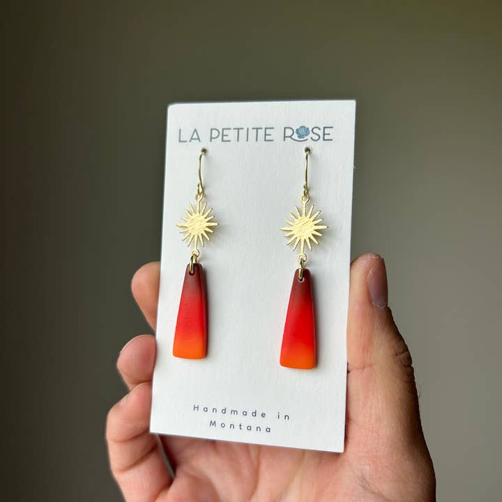 Ombre Red Clay Earrings, Fall Minimalist Fish Hook Dangle for wholesale by La Petite Rose LLC