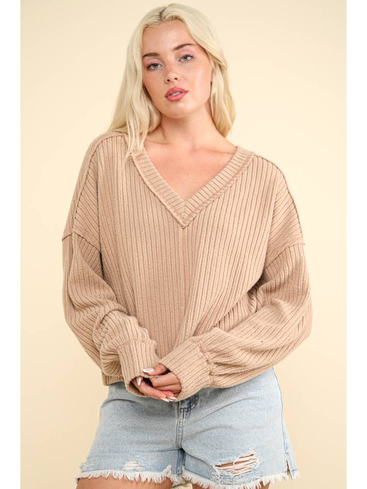 VERY J - Wholesale Knit Top - Women's - NT11804-Casual Comfy Soft V-Neck Knit Top