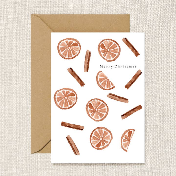 Appelsiner og kanel akvarel julekort for engroshandel hos HeatherLucyJ Design